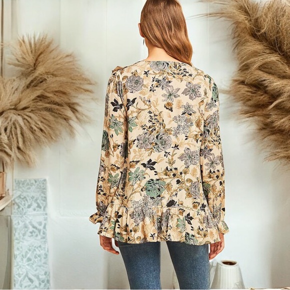 Yellow Cream Multi Color Embroidered Lace Floral Top - Picture 3 of 6